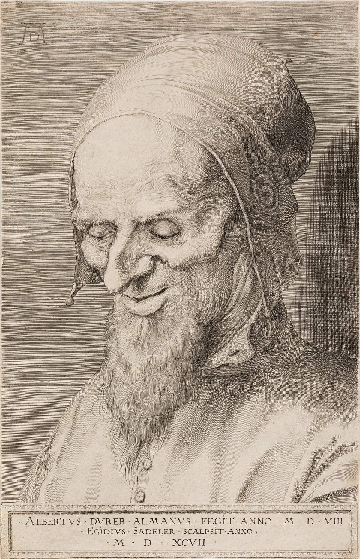AEGIDIUS SADELER (after Dürer) Head of an Apostle with Beard and Cap